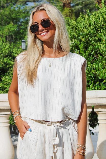 Shopping Trips Stripe Tie Back Top - Cream/Black