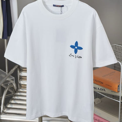 Flower motif Letter Chenille T-Shirt