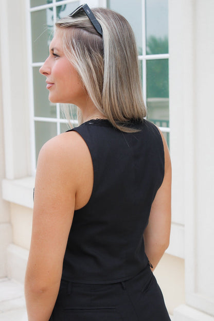 Nashville Nights Tie Front Sleeveless Top - Black
