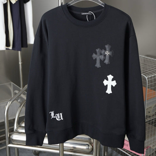 Cross Emblem Leather Patch Sweatshirt