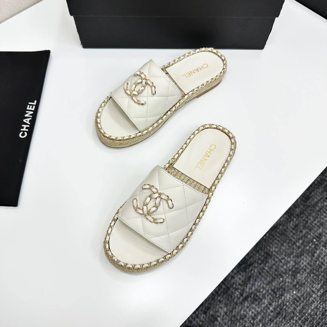Runway Edition Leather-Patch Woven White Sandals