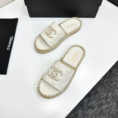 Runway Edition Leather-Patch Woven White Sandals