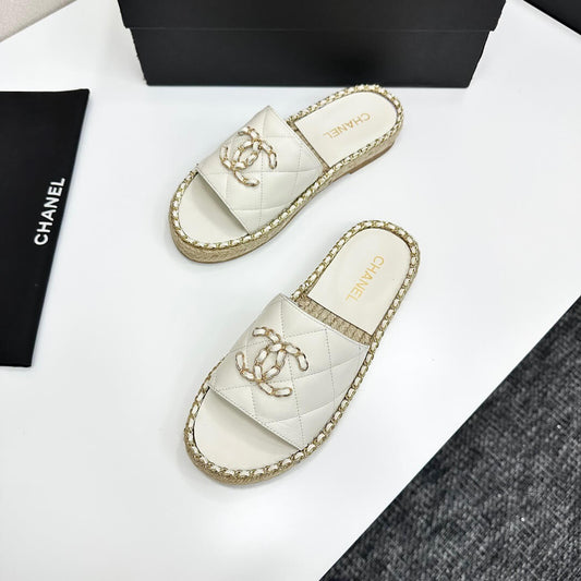 Runway Edition Leather-Patch Woven White Sandals