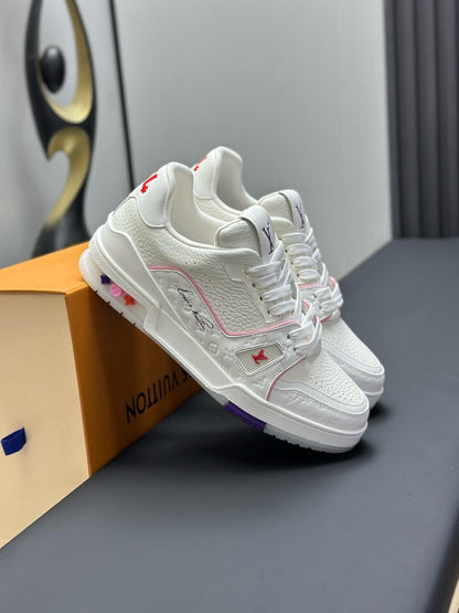 Pure White Pink-Striped Sneaker