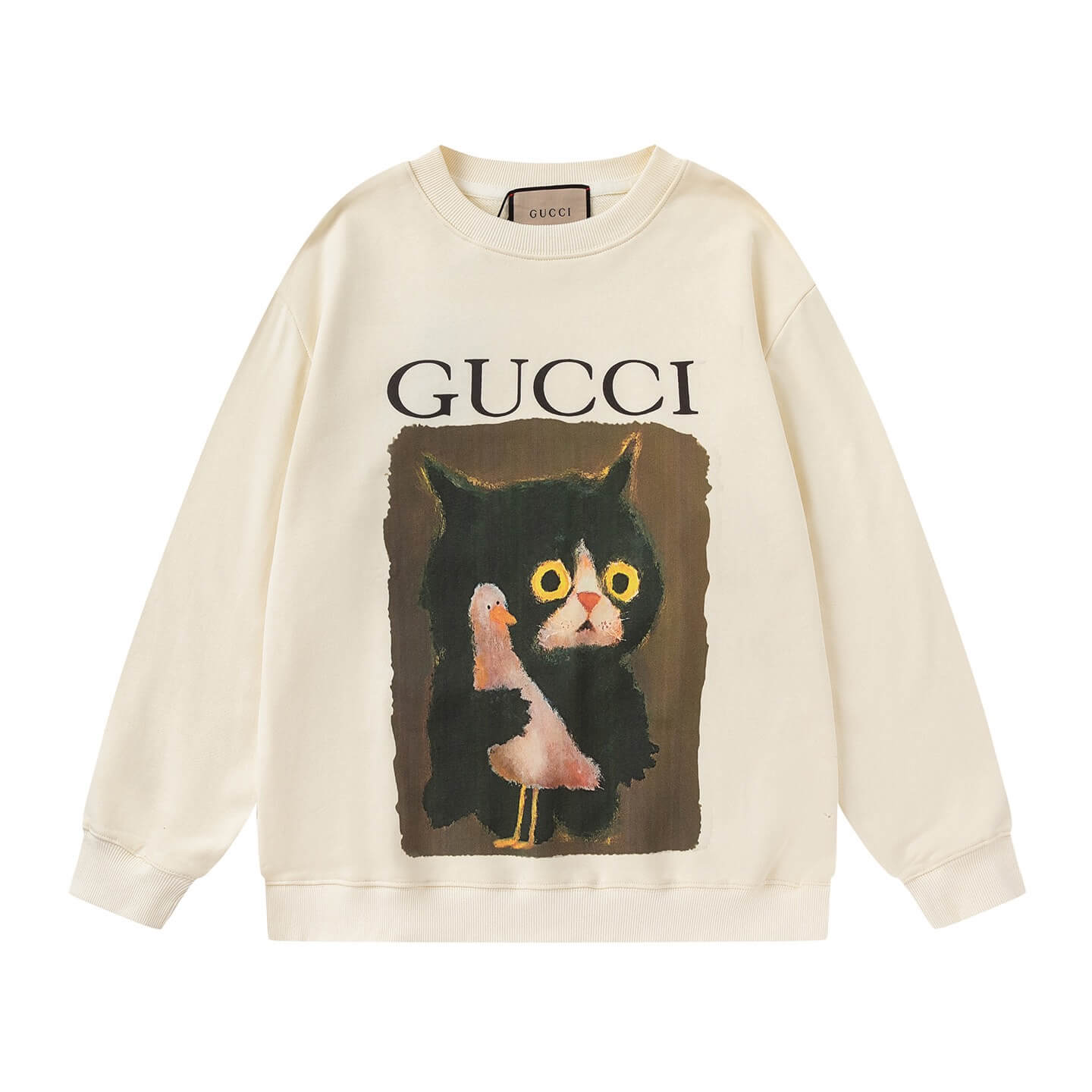 Cat Hugging Duck Print Sweatshirt