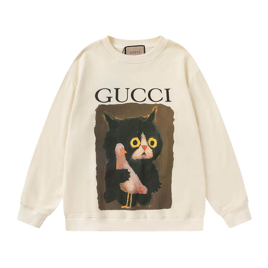 Cat Hugging Duck Print Sweatshirt