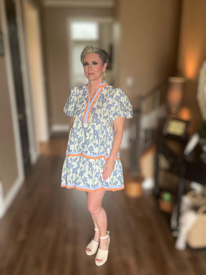 Bubble Sleeve Tiered Mini Dress