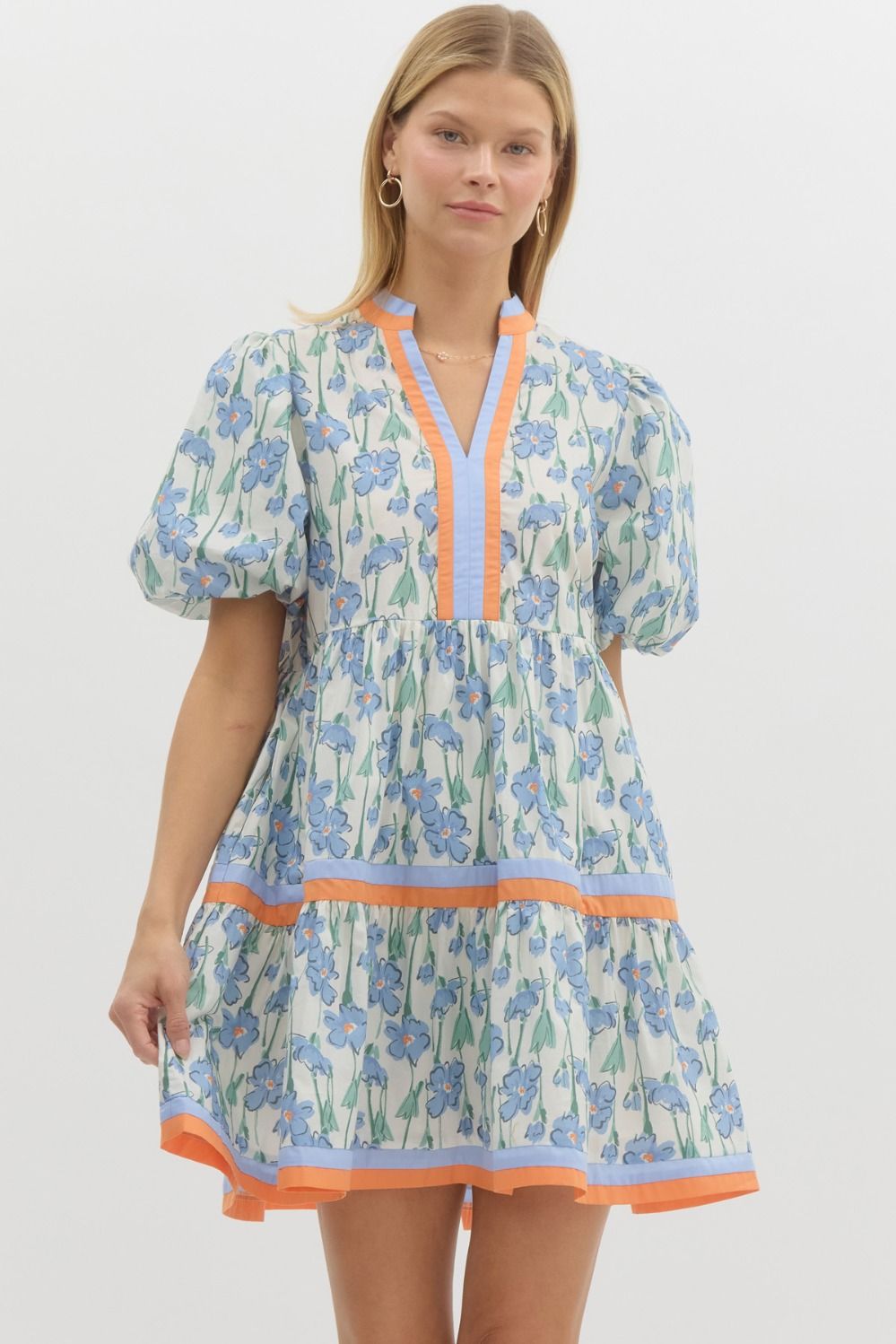 Bubble Sleeve Tiered Mini Dress