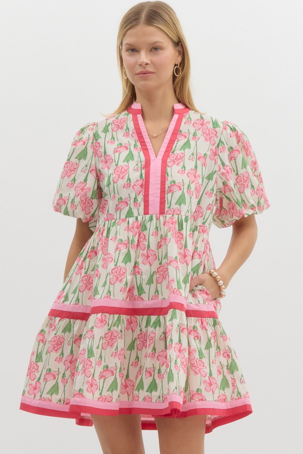 Bubble Sleeve Tiered Mini Dress
