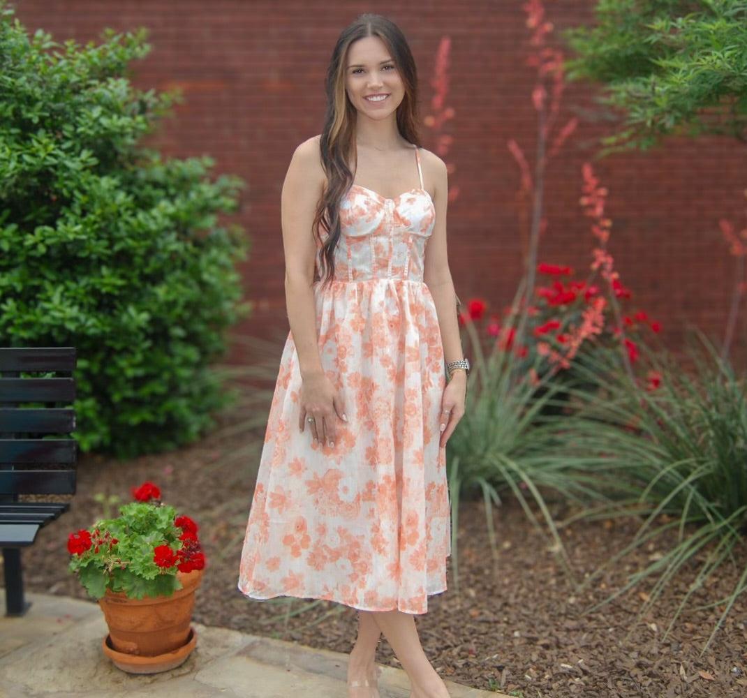 Bustier Floral Print Midi  Dress