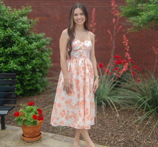Bustier Floral Print Midi  Dress