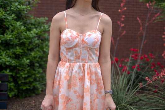 Bustier Floral Print Midi  Dress