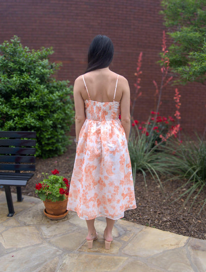 Bustier Floral Print Midi  Dress