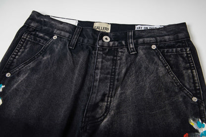 Black Graffiti Splash Paint Washed Denim Pants
