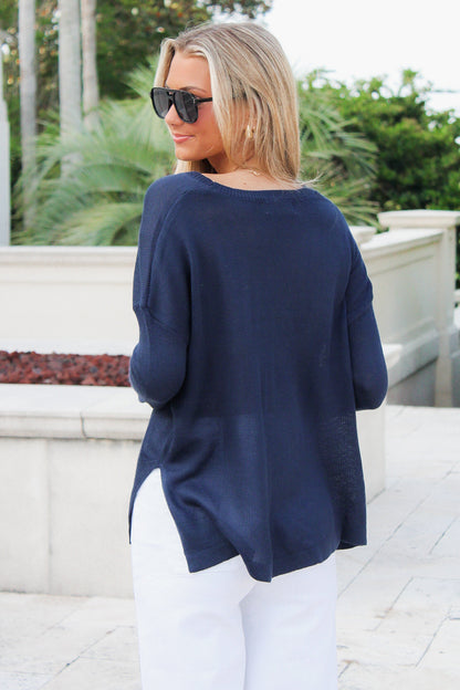 BEACH Crewneck Sweater - Navy