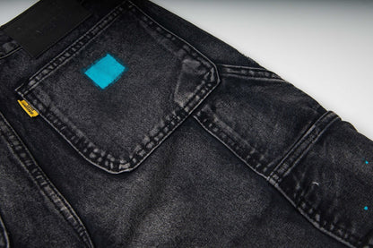 Black Graffiti Splash Paint Washed Denim Pants