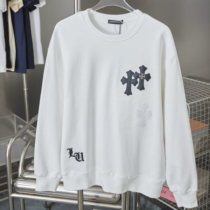 Cross Emblem Leather Patch Sweatshirt