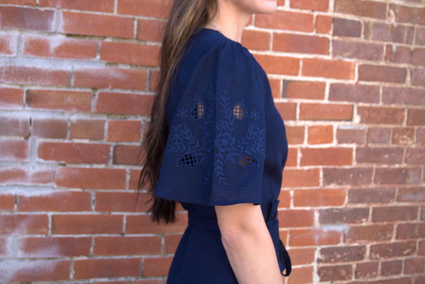 Cutout Embroidered Wrap Midi Dress