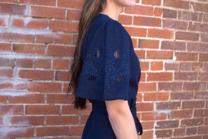 Cutout Embroidered Wrap Midi Dress