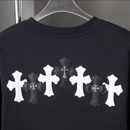 Cross Emblem Leather Patch Sweatshirt