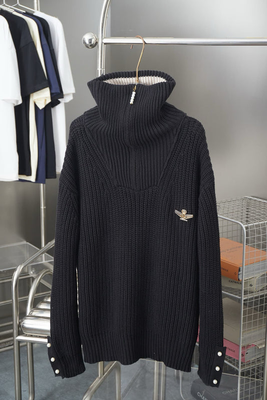 Bomber Pin Half-Zip Knitted Cardigan Sweater