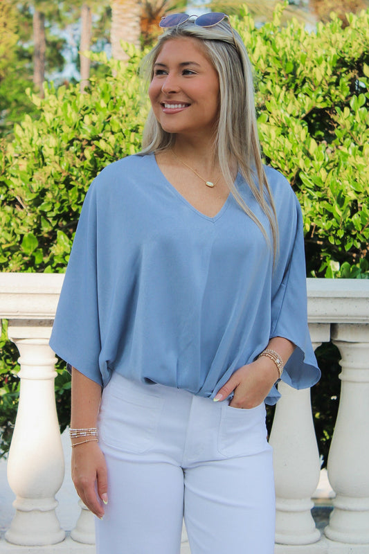 A New Direction V-Neck Top - Pigeon