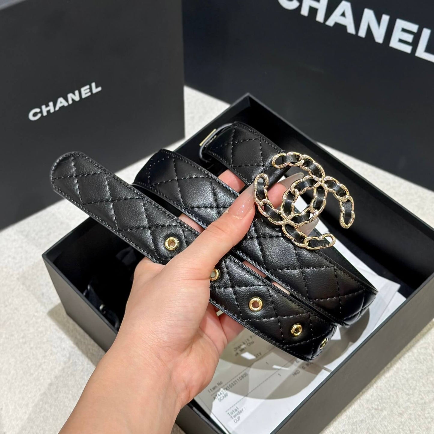Classic Diamond Quilted Letter Buckle Belt
