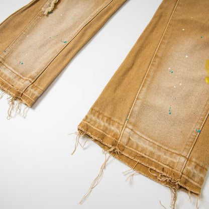 Yellow Graffiti Splash Paint Washed Denim Pants