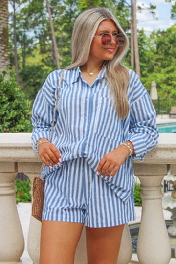 Boating Trips Striped Shorts - Blue/White