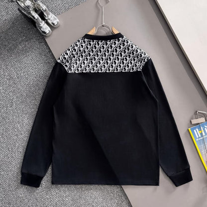 Embroidered Patterned Collar & Emblem Black Sweatshirt