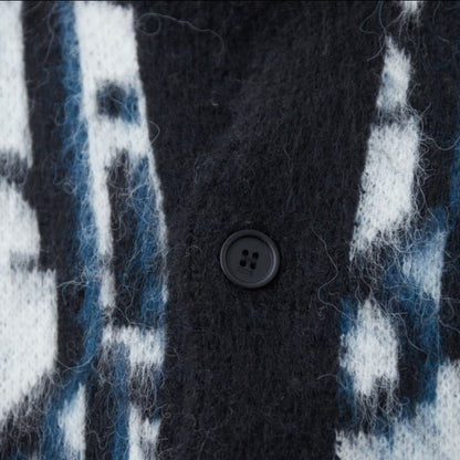 Mohair All-Over Jacquard Knit Cardigan Sweater