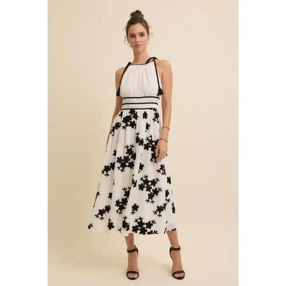 Embroidered Halter Midi Dress