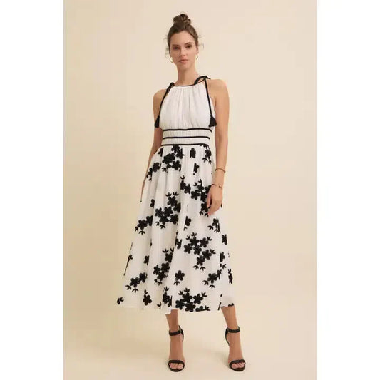 Embroidered Halter Midi Dress