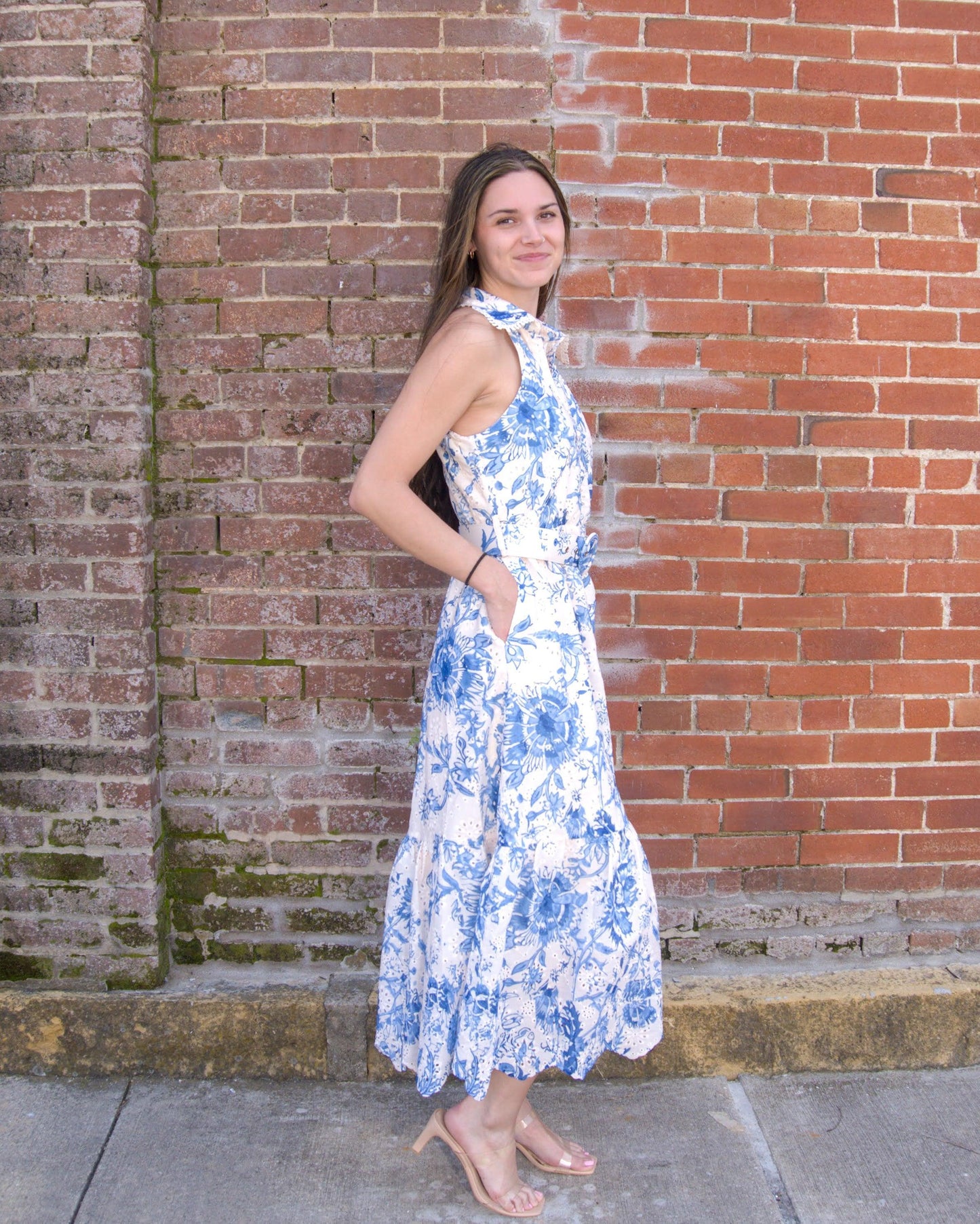 Eyelet Halter Midi Dress