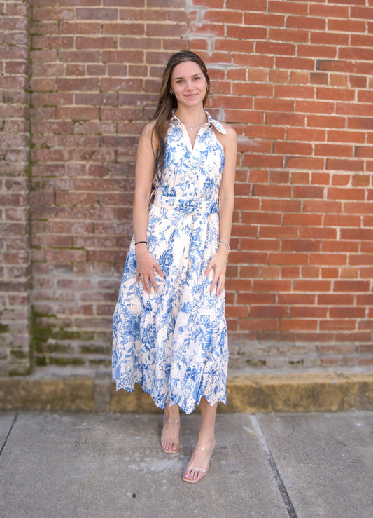 Eyelet Halter Midi Dress