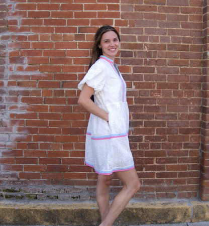 Eyelet Puff Sleeve Mini Dress