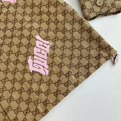 Khaki and Pink Patchwork Embroidered Jacket