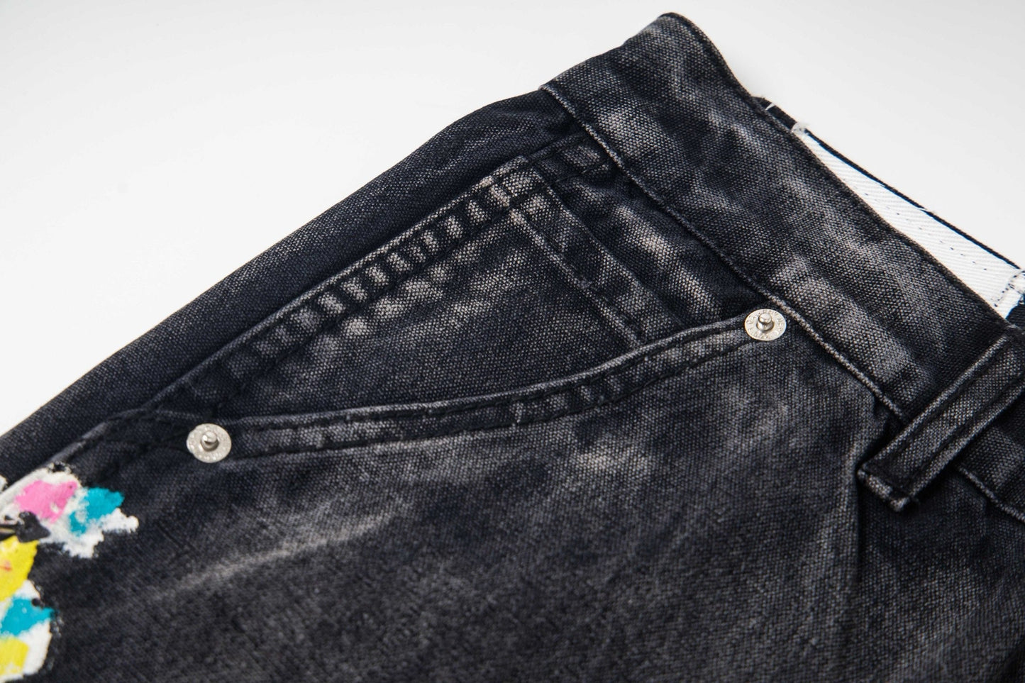 Black Graffiti Splash Paint Washed Denim Pants