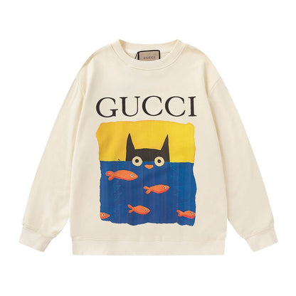 Kitten and Fish Print Sweatshirt