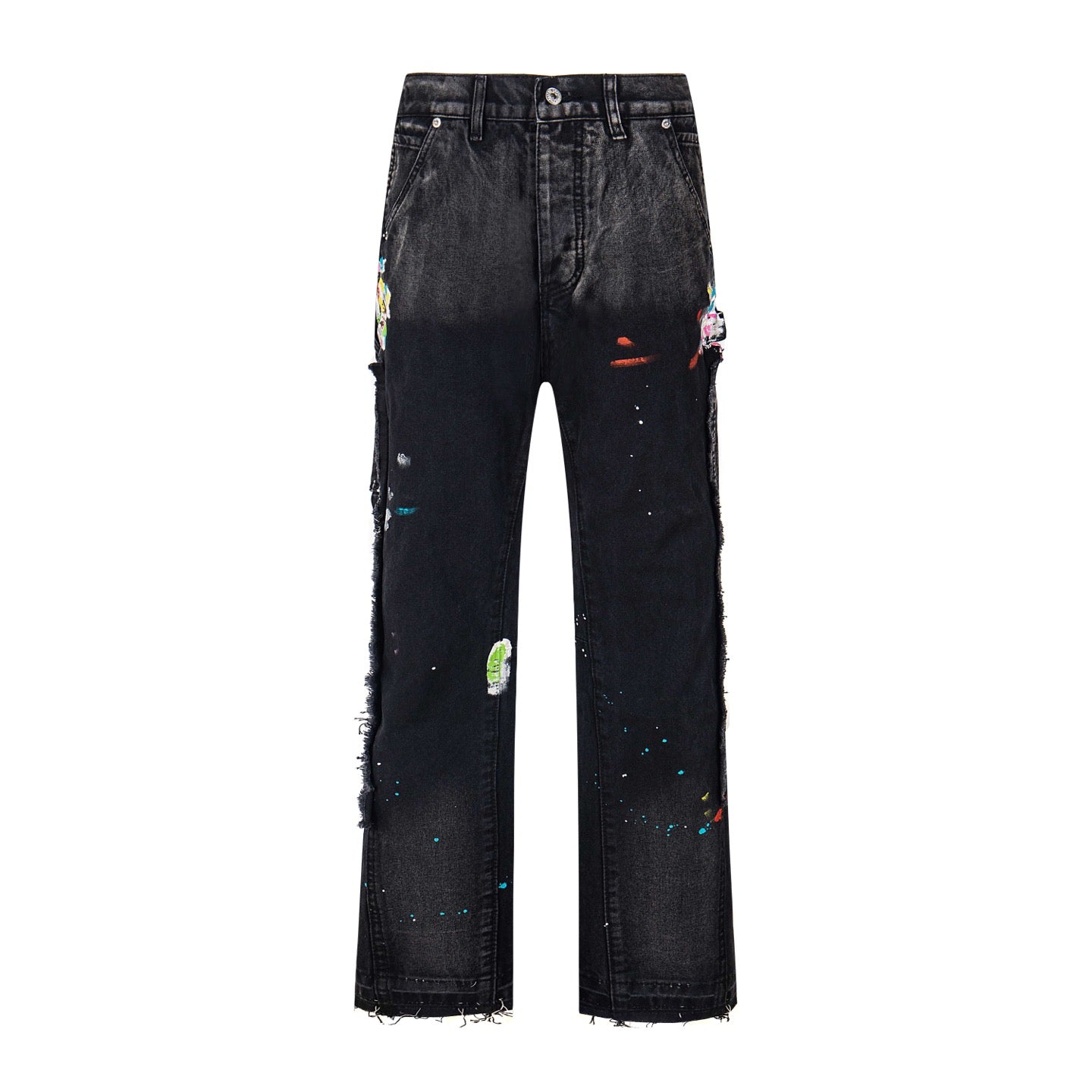 Black Graffiti Splash Paint Washed Denim Pants