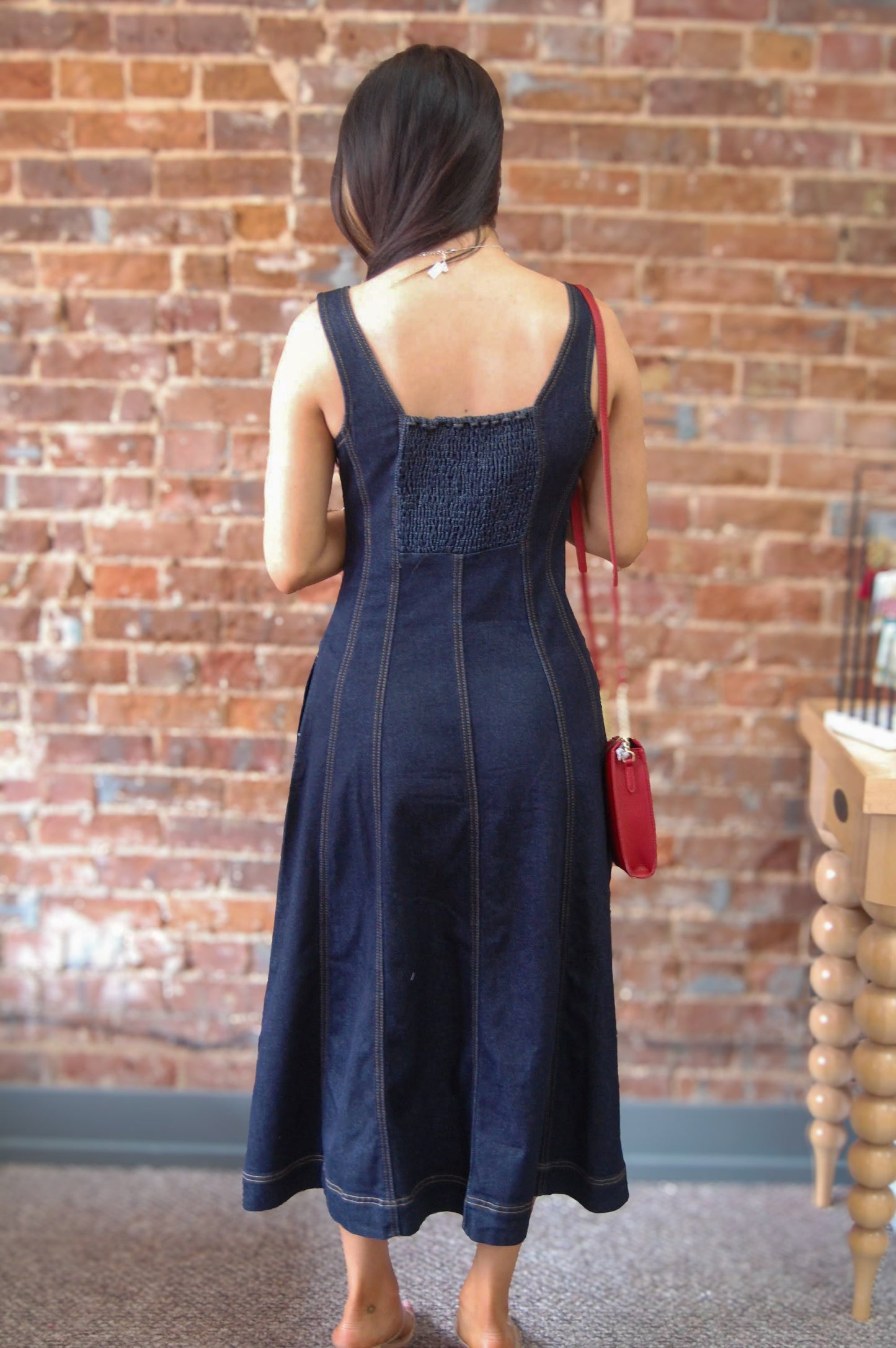 Fit & Flare Denim Midi Dress