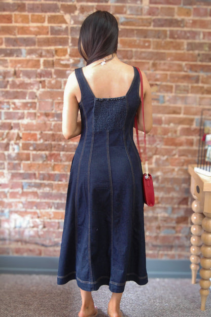 Fit & Flare Denim Midi Dress