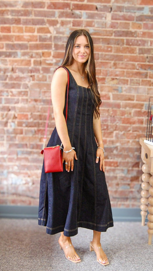 Fit & Flare Denim Midi Dress