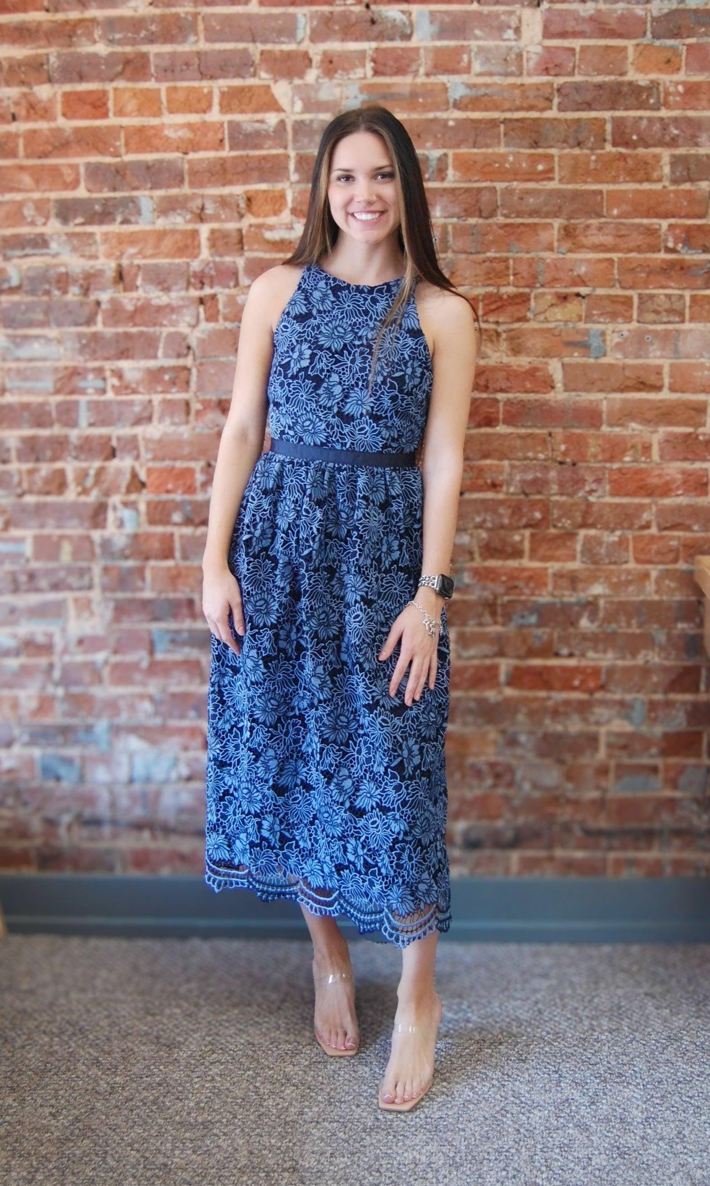 Floral Lace Up Back Midi Dress