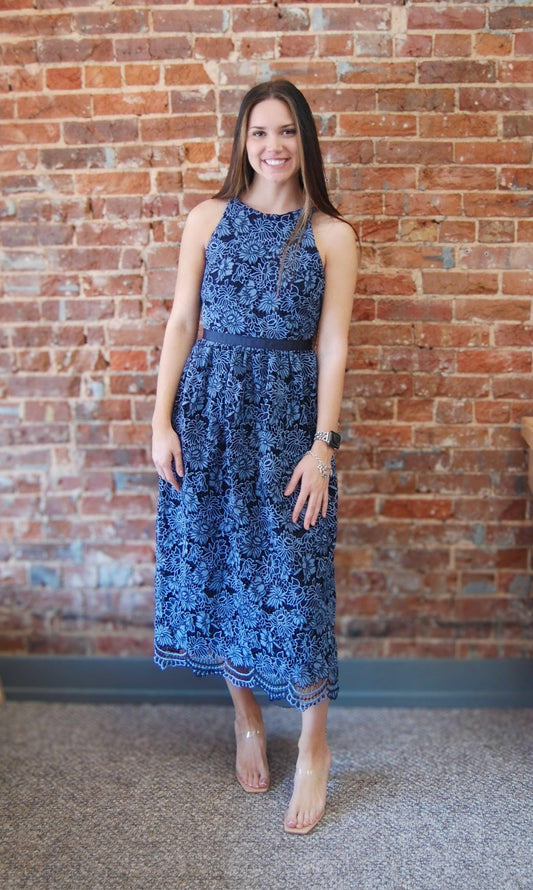 Floral Lace Up Back Midi Dress