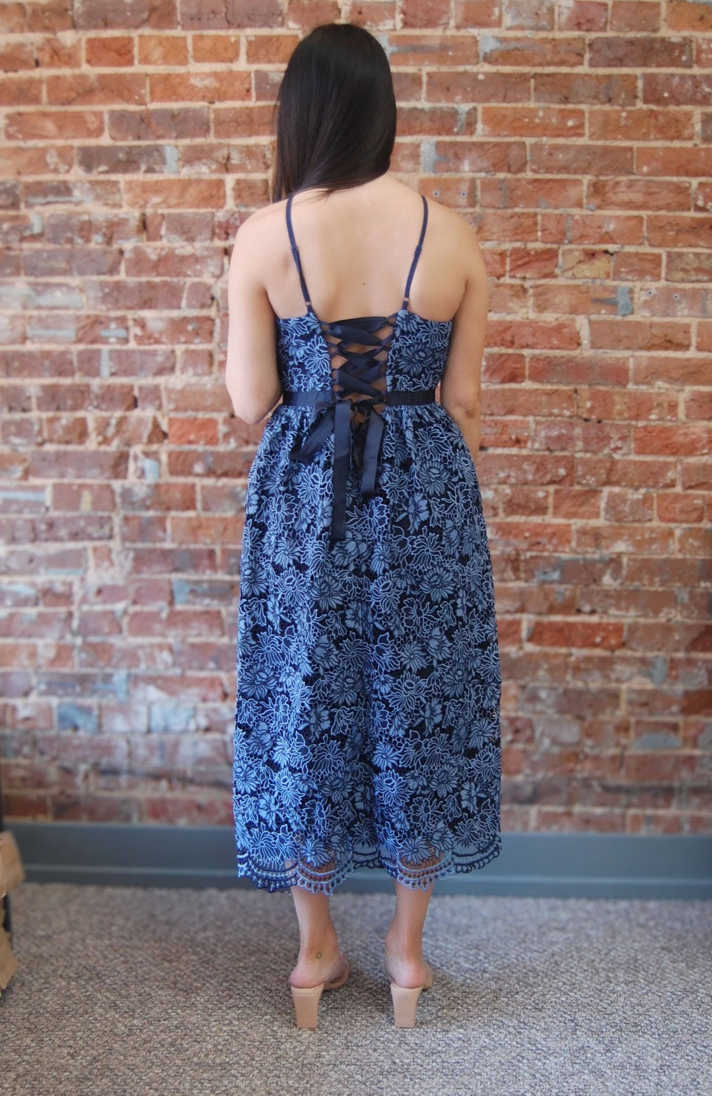 Floral Lace Up Back Midi Dress