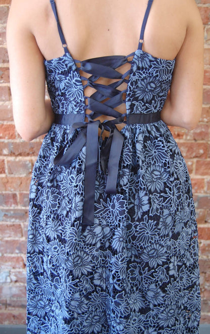 Floral Lace Up Back Midi Dress