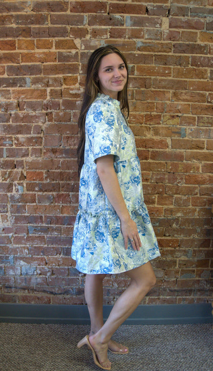 Floral Tiered Jacquard Mini Dress