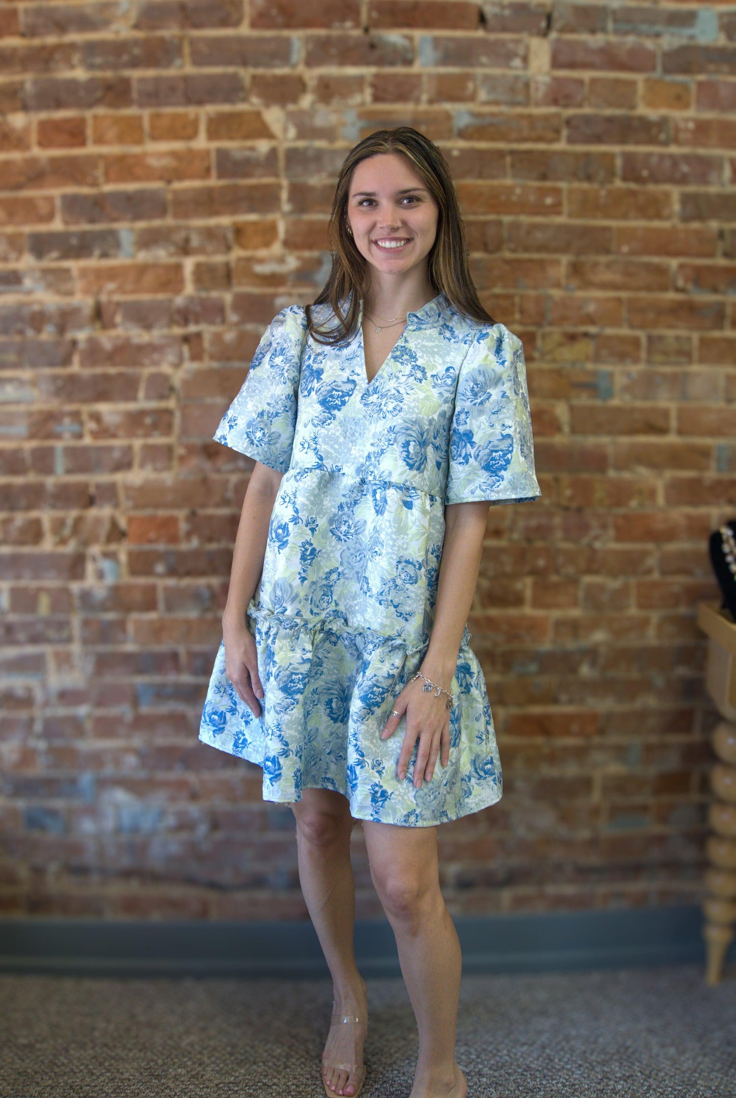 Floral Tiered Jacquard Mini Dress