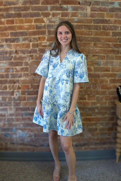 Floral Tiered Jacquard Mini Dress